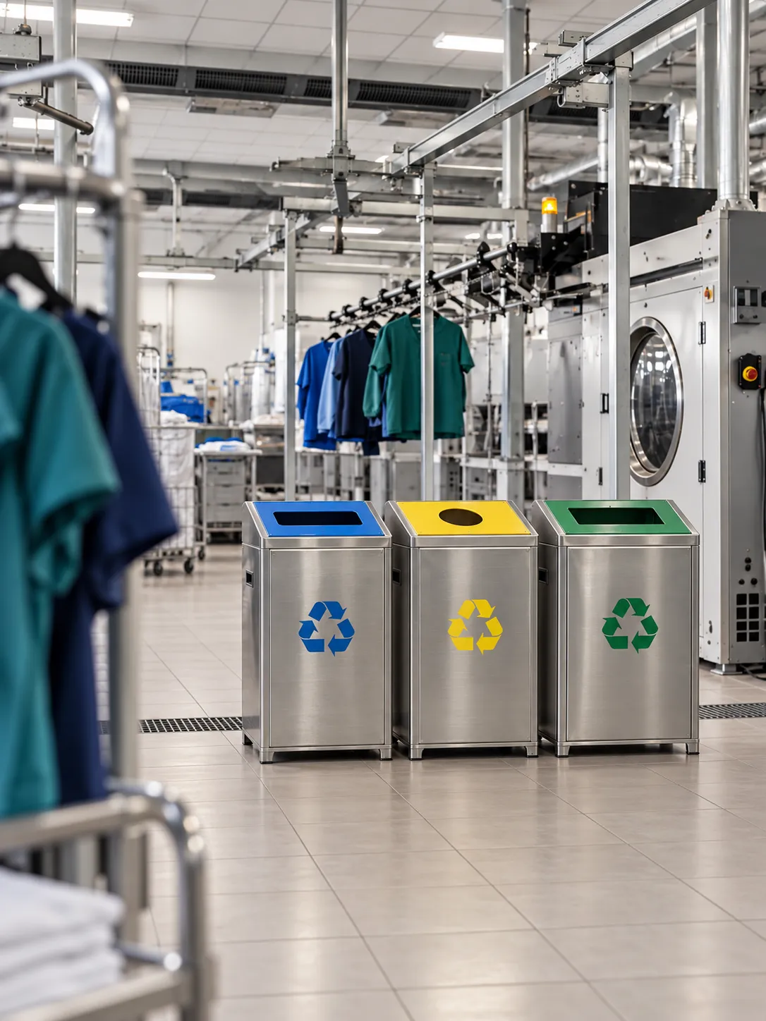 Containere de colectare selectivă în hala de finisare